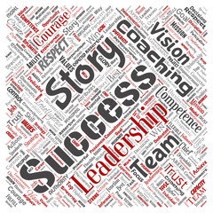 Vector conceptual business leadership strategy, management value square red word cloud isolated background. Collage of success, achievement, responsibility, intelligence authority or competence