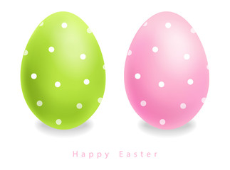Green and pink Easter eggs with dots Vector realistic. Holiday cute design templates