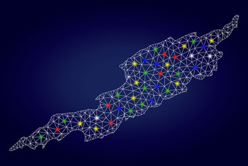 Glamour mesh vector Anguilla Island map with glow light spots. Carcass model for patriotic illustrations. Abstract lines, dots, light spots are organized into Anguilla Island map. - obrazy, fototapety, plakaty
