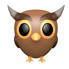 Owl isolated on white background. Cute cartoon character. 3d rendering