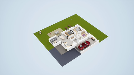 Obraz premium Plan 3d ouvert maison familiale 8