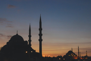 Fototapeta na wymiar Silhouette of mosques of the night city of Istanbul, Turkey