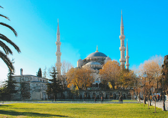 Sultanahmet Mosque or Blue Mosque close-up. Turkey, Istanbul.