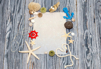 Marine background with a sheet of paper