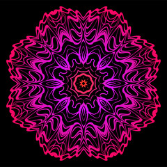 Design With Beautiful Floral Mandala Ornament. Vector Illustration. For Coloring Book, Tattoo. Anti-Stress Therapy Pattern. Indian, Moroccan, Mystic, Ottoman Motifs. Black, purple color
