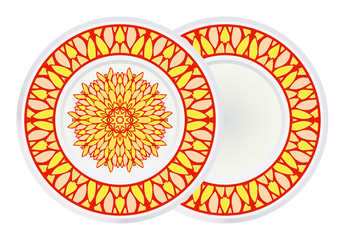 Set of two Round Symmetrical Pattern with Mandala and round frame. Kaleidoscopic Design. Vector Illustration. Oriental Pattern. Indian, Moroccan, Mystic, Ottoman Motifs. Anti-Stress Therapy Pattern