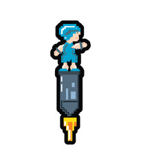 video game avatar in rocket pixelated