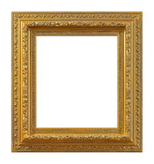 Golden frame for paintings, mirrors or photo isolated on white background