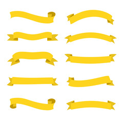 Obraz premium Set of yellow ribbons banners. Flat design. Yellow tapes. Vector illustration. - Vector