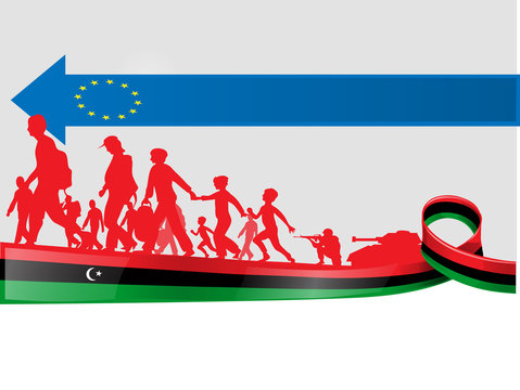 imigration libian people to europe, vetcor illustration