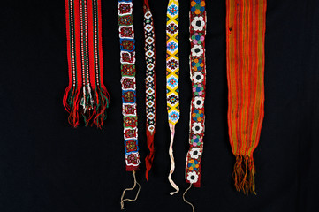 old Ukrainian embroidery in ornaments and patterns embroidered on a canvas