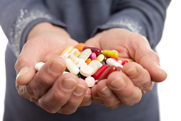 Handful of medicine closeup