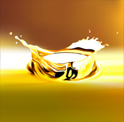 EPS 10. Gold olive or engine oil splash, 3d illustration with Clipping path.