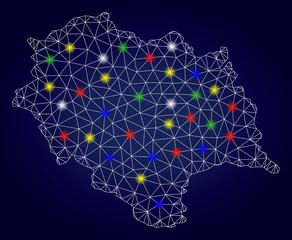 Bright mesh vector Himachal Pradesh State map with glowing light spots. Carcass model for political illustrations. Abstract lines, dots, glare spots are organized into Himachal Pradesh State map.