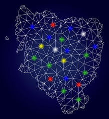 Bright mesh vector Hueska Province map with glow light spots. Mesh model for political templates. Abstract lines, dots, flash spots are organized into Hueska Province map.