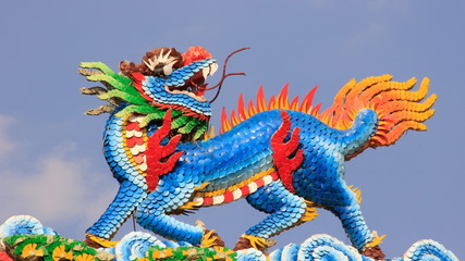 One fantasy Animals Colorful Moses Dagon Horse Decorated On Old Shrine Roof 