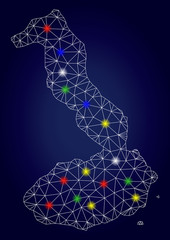 Glossy mesh vector Isabela Island of Galapagos map with glow light spots. Carcass model for patriotic purposes. Abstract lines, dots, light spots are organized into Isabela Island of Galapagos map.