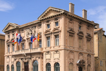 Obraz premium Town Hall of Marseille with flags, France