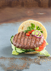 Gluten-free burger with grilled meat patty