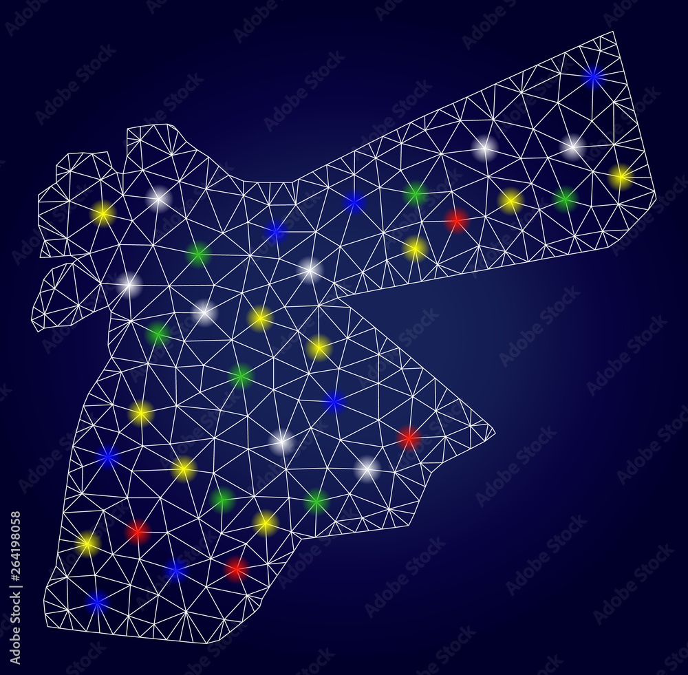 Poster glossy mesh vector jordan map with glare light spots. mesh model for political posters. abstract lin