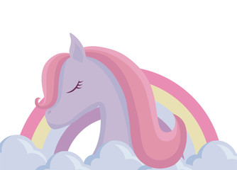 head of cute unicorn animal with rainbow