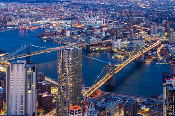 Aerial Brooklyn and Manhattan bridge New York