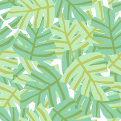 Simple freehand tropical green leaves seamless pattern.