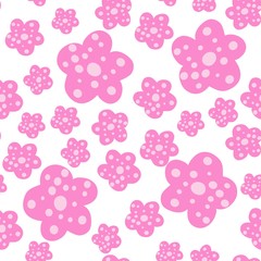 Seamless repeat pattern with pink flowers on white background.