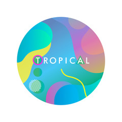 Unique artistic design card - tropical with bright gradient background,shapes and geometric elements in memphis style.Bright summer poster perfect for prints,flyers,banners,invitations and more.
