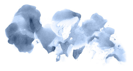 Abstract watercolor background hand-drawn on paper. Volumetric smoke elements. Navy blue color. For design, web, card, text, decoration, surfaces.