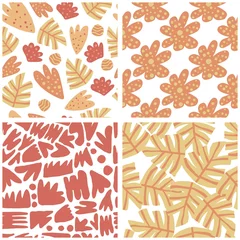 Zelfklevend Fotobehang Set of modern abstract leaves seamless pattern. © smth.design