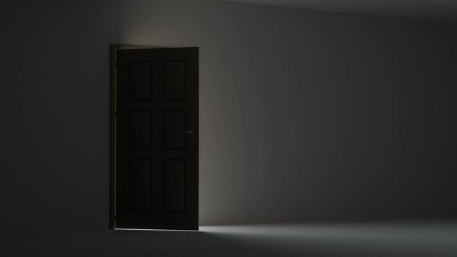 A door opening to dark room with bright light