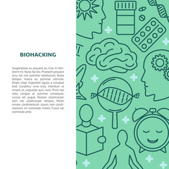 Biohacking concept banner in line style with place for text