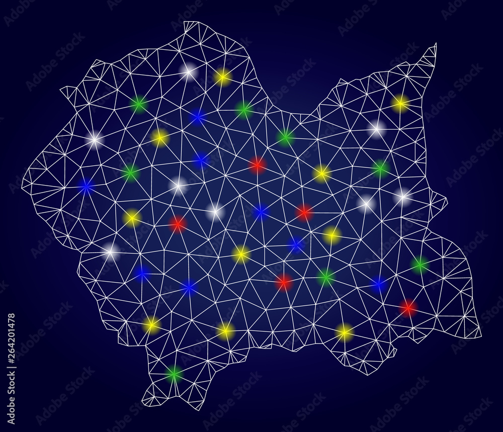 Poster glossy mesh vector lesser poland voivodeship map with glowing light spots. mesh model for patriotic 