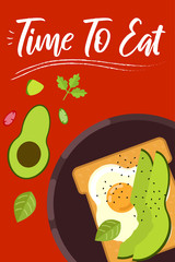 Breakfast food on bright background in flat design style. Doodle elements. Flat food
