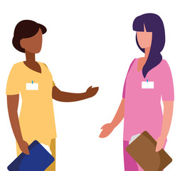 Obraz premium interracial female medicine workers with uniform characters
