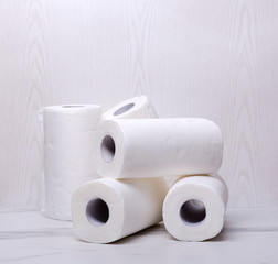 Stack of paper towels.White and soft rolled paper for cleaning the house