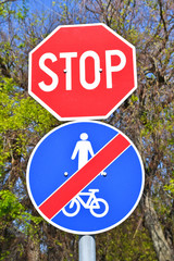 Stop and end of bicycle road traffic signs