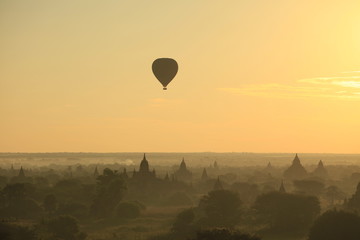 Balloon flying over sea of Pagodas, Bagan, Mandalay region, Myanmar