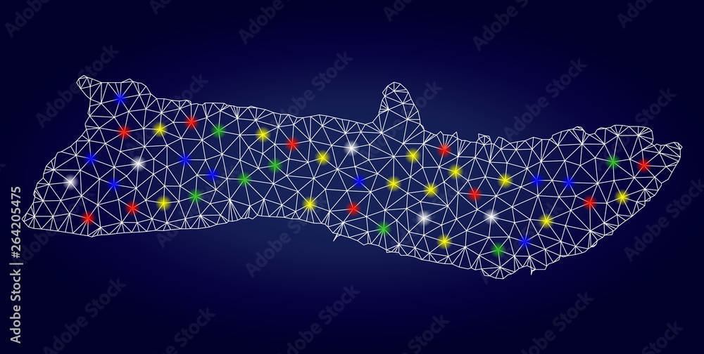 Poster bright mesh vector molokai island map with glowing light spots. mesh model for political illustratio