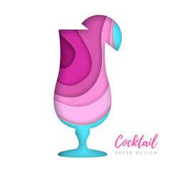 Cocktail tequila sunrise silhouette. Cut out paper art style design.