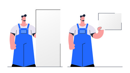 Stylized Flat Character. Worker Holding Empty Boards. Vector Illustration