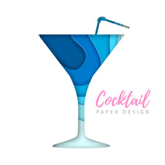 Cocktail cosmopolitan silhouette. Cut out paper art style design.