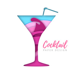 Cocktail cosmopolitan silhouette. Cut out paper art style design.