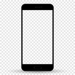 Smartphone in iphone style black color with blank touch screen isolated on transparent background. stock vector illustration eps10