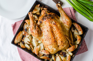 Roasted whole chicken. Easter concept