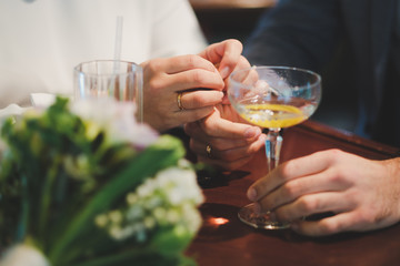 Wedding couple's hands