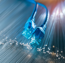 network cables with fiber optical background