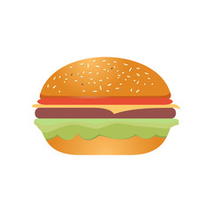 Burger color icon simple flat style illustration isolated on white background. Fast food symbol