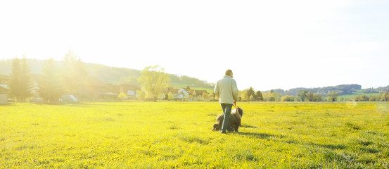 Obraz premium Mann geht Gassi mit seinem Hund